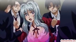 Busty hentai girl gangbanged by a few horny guys