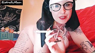 Tattooed nun smokes a cigarette for you