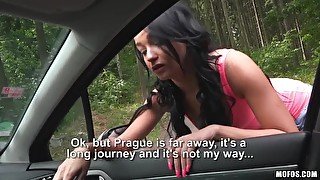 Hitchhiking hoe gets boned in the woods