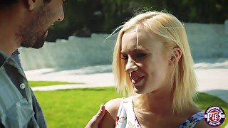 Blonde Bailey comforts a guy with sex