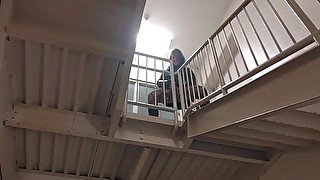 MILF squirts off public parkade stairs