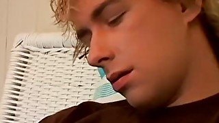 Blond twink Casey jerking while ass play