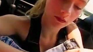 Lovely blonde GF gives head in a car in the morning