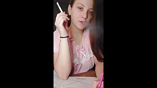 Princess smoking a cigarette for daddy while coloring - joi