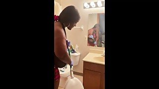 HUGE NATURAL TIT MILF CLEANS BATHROOM