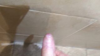 Hung Uncut Brit Cumming in Public Bathroom