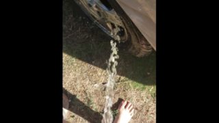 Country Girl Pees On Abandon Car On Dirt Road