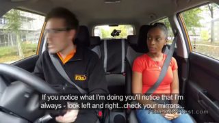 Natural busty ebony fucks instructor in his car