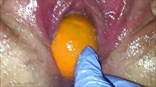 Wife tight pussy gets destroyed & stretched by massive apples & oranges leaving her gaped open