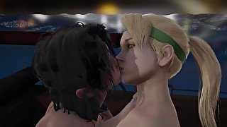 Mortal Kombat: Sonia Blade x Jade lesbian sex in boat Kissing + cunnilingus