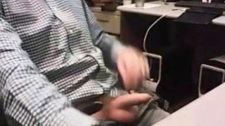 dad strokes cock at the office 3