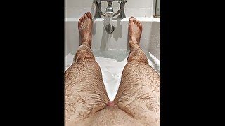 Hairy FTM in the bath, wet dick