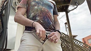 Bearded Stoner Jerks Uncut Cock and Cums Outside