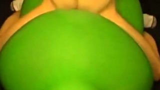 Big green balloon riding humping cum