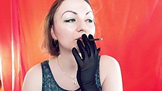 Smoking Joi Jerk Off Instruction - Fetish Milf Arya Grander, Smoke In Lingerie, Wearing Gloves