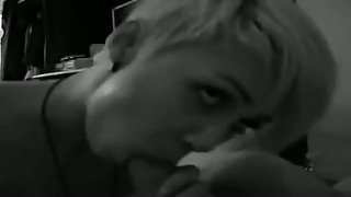 Short haired blonde skank enjoys sucking my prick in front of a camera