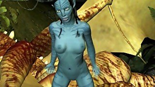 Neytiri masturbates her juicy pussy in the Avatar forest