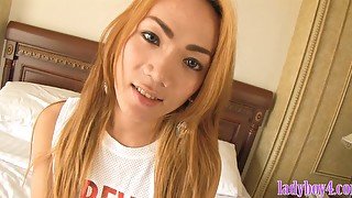 Young pretty ladyboy with nice skin bareback anal sex