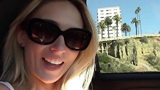 Awesome blonde selfie girl masturbate in her car