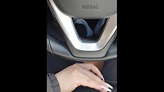 Step mom long nails teasing step son cock in the car