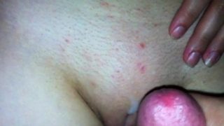 Cum on smooth pussy while unaware