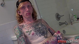 Skinny tattooed twink solo