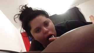 Chubby latina blowing black guy