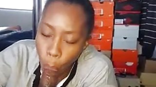 ebony cutie sucking cum out of a bbc