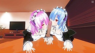 3D HENTAI POV. Ram and Rem suck your cock