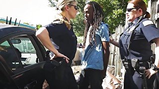 White pornstars in police uniform get fucked by black criminal