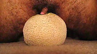 Filthy hairy wife of mine rubs her huge clit all over her round sex toy