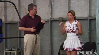 Stacked cheerleader gives her coach a special handjob!