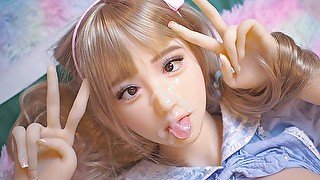 Ahegao facial cum on my cute doll 05