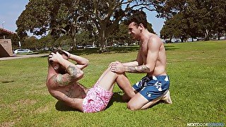 Great anal sex after these gay lovers work out in the park