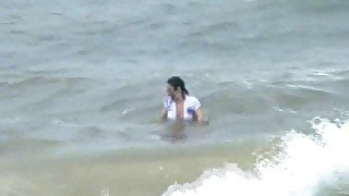 Winter bathing babe Crystel Leis beach masturbation and public toying of wild exhibitionist in nudist adventures