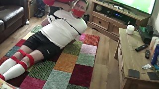 Footballer bound and gagged tight bondage escape challenge