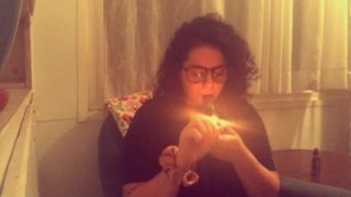 BBW Smokes a Bowl then Shoves Two Toys in her Pussy