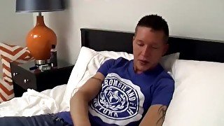 Skinny amateur twink Ryan Connors strokes cock and smokes