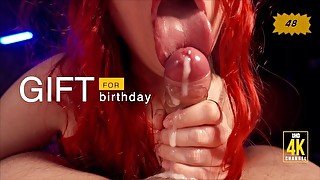 Sensual slobbery blowjob and cum in mouth for birthday