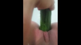 squirting on cucumber in the bathtub