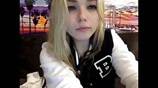 Stunning white skinny blonde teenie on webcam masturbating