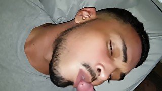 Lucky Step daddy Gets Cock Sucked by Spanish Stud