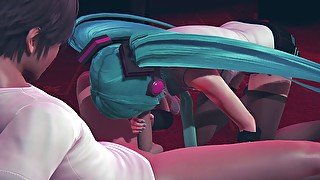 Miku gives a blowjob to a guest