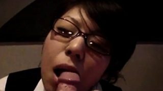 Japanese glasses girl blowjob and fuck