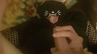 Furry Femboypuppy licks his own cock and cums a lot on his own tongue