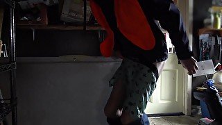 sagger handyman dick slip and baggy boxers reveal butt plug while fixing freezer