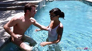 Sexy Skinny Teen Banged in the Pool by Step Brother