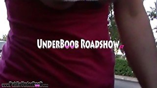 Public UnderBoob MILF Braless Crop Top Smoking Roadside while Traffic Passes