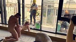 Anal pissing, fucking in front of windows cleaners - PissVids