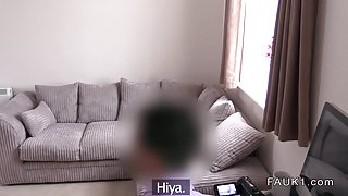 British fake agent fucking ebony babe on the couch